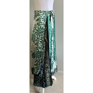 Vtg 100% Silk Boho Maxi Skirt Reversible Green Hippie Grunge Fairy Floral CYN OS